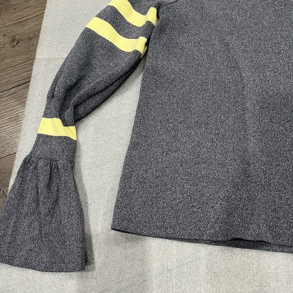 [S]Reiss Josephine Gray V-Neck Sweater with Yellow Stripes Bell Sleeves NWOT - Picture 2 of 8